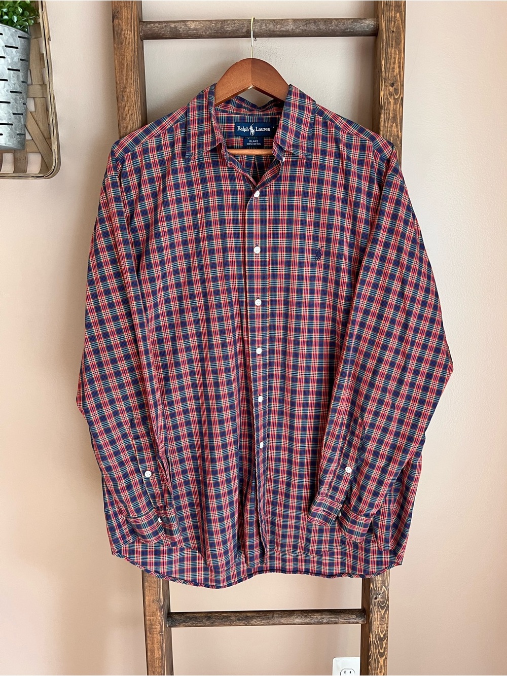 Ralph Lauren Men's Red & Blue Plaid Button-Up Shirt